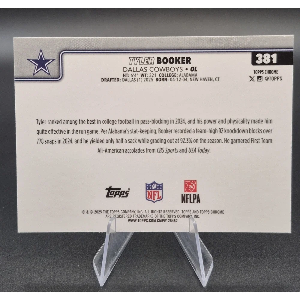 2025 Topps Chrome Tyler Booker 381 Lightboard Refractor RC SP Dallas Cowboys